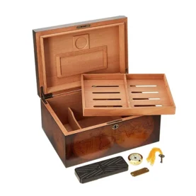 CAPRI OLD WORLD CIGAR HUMIDOR – ANTIQUE MAP – 75-100 CAP.