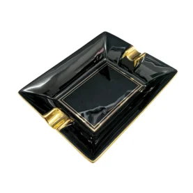 CERAMIC CIGAR ASHTRAY 2 RESTS - BLACK