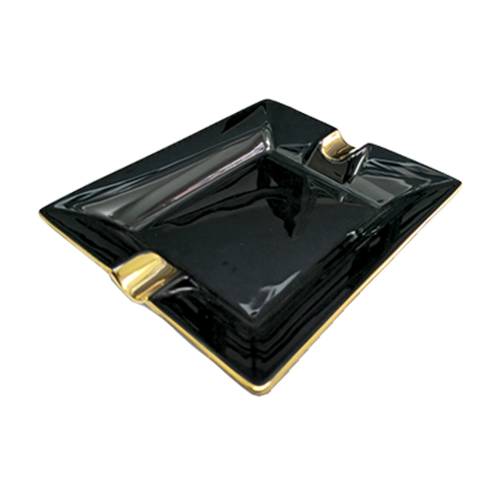 CIGAR ASHTRAY 2 RESTS BLACK WITH GOLD RIM