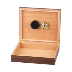 HUMIDOR WALNUT FINISH – 20 CAP. + Brass Hygrometer