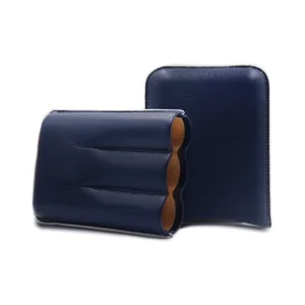 JEMAR LEATHER CIGAR CASE 3 FINGER ROBUSTO - AZUL BLUE