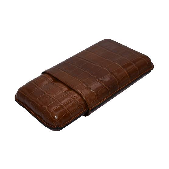CROCO LEATHER CIGAR CASE 5" (3) - COGNAC