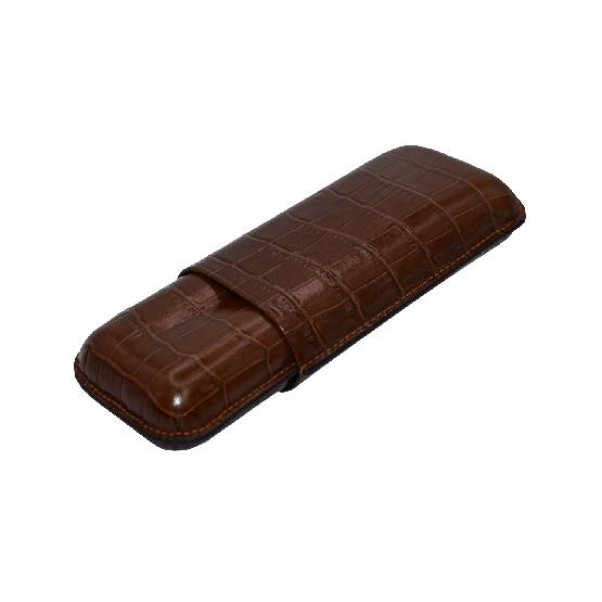 CROCO LEATHER CIGAR CASE 5" (2) -  COGNAC