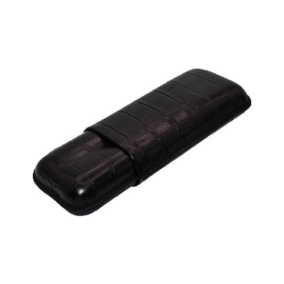 CROCO LEATHER CIGAR CASE 5" (2) - BLACK