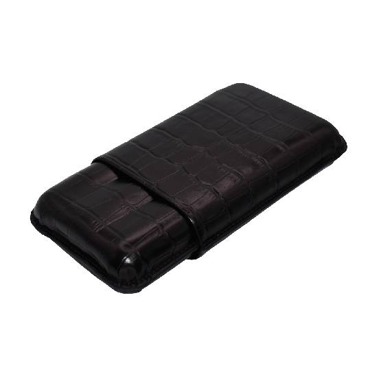 CROCO LEATHER CIGAR CASE 5" (3) - BLACK