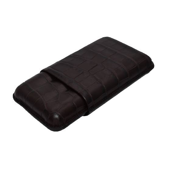 CROCO LEATHER CIGAR CASE 5" (3) - BROWN