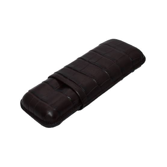 CROCO LEATHER CIGAR CASE 5" (2) - BROWN