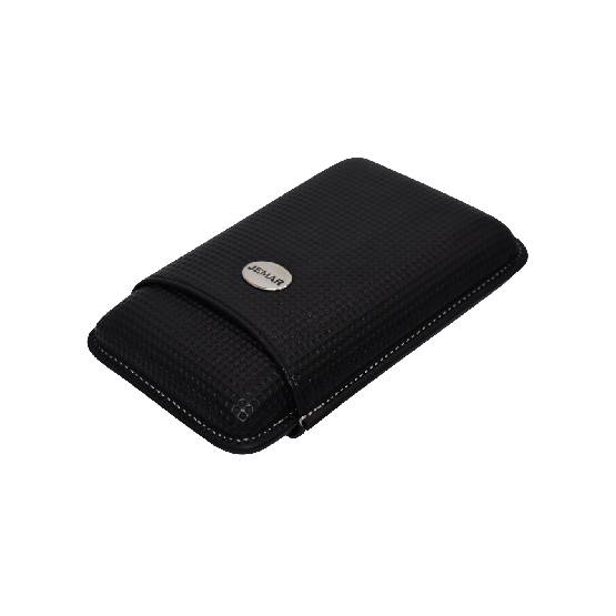 JEMAR LEATHER CIGAR CASE "G" SILVER 3 FINGER ROBUSTO - NEGRO/BLACK