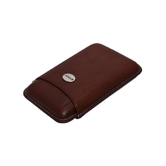 JEMAR LEATHER CIGAR CASE "G" SILVER 3 FINGER ROBUSTO - MARRON/BROWN