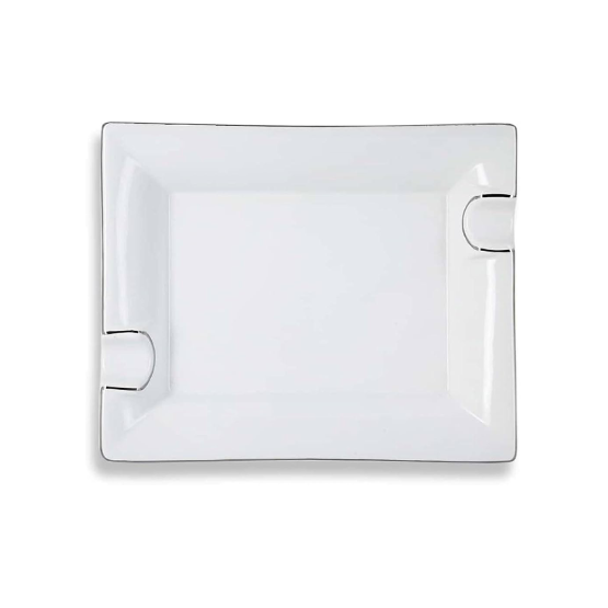 CIGAR ASHTRAY 2 RESTS WHITE WITH SILVER RIM