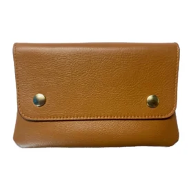 POUCH WITH PAPERS HOLDER STUD FASTENING - COGNAC/TAN