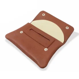 POUCH WITH PAPERS HOLDER STUD FASTENING - COGNAC/TAN