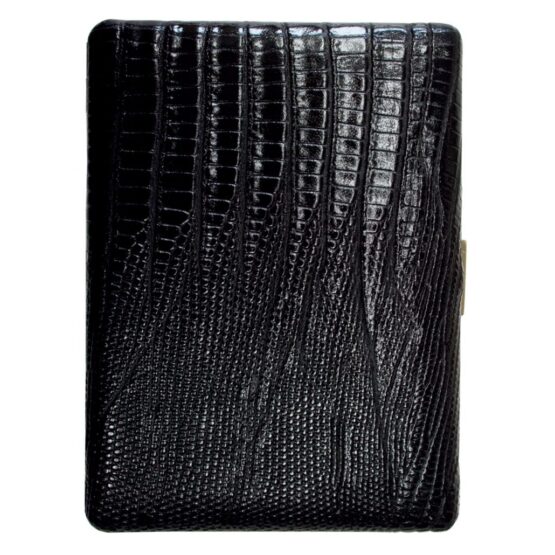 TSUBOTA PEARL COSMOS SUPER KING SIZE CIGARETTE CASE LIZARD PATTERN LEATHER - BLACK