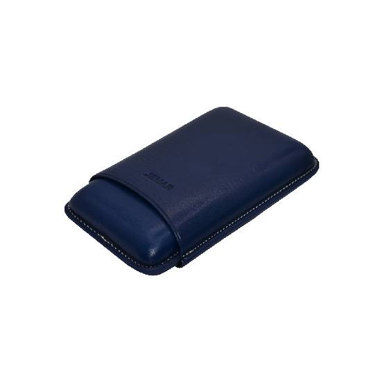 JEMAR LEATHER CIGAR CASE "G" SILVER 3 FINGER ROBUSTO - AZUL/BLUE
