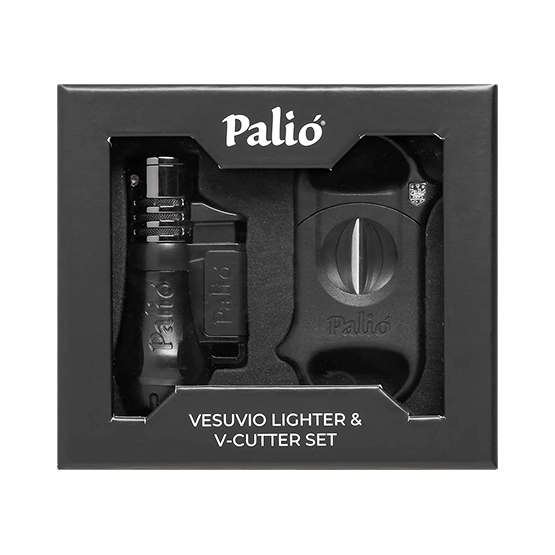 PALIO V-CUT CUTTER/VESUVIO LIGHTER GIFT SET - BLACK