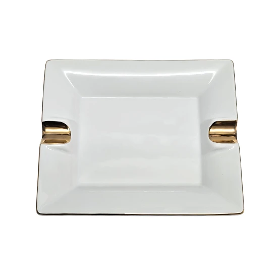 BLD 2 Rest Ceramic Ashtray White with Gold Trim
