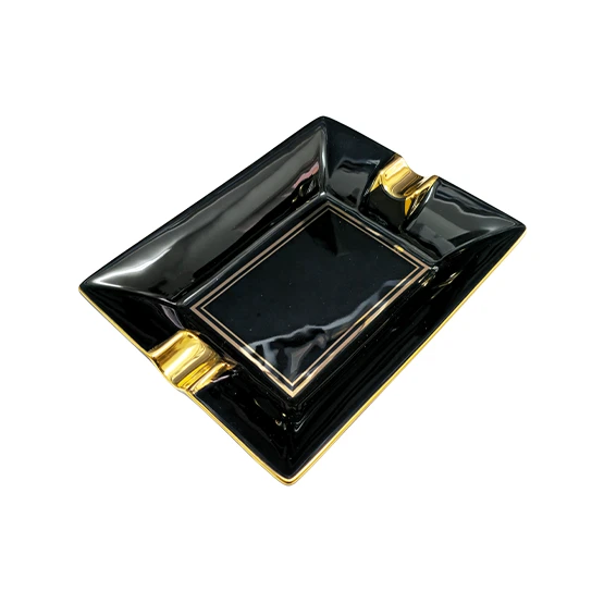 BLD Ceramic Ashtray 2 Rest - Black with Gold Rest