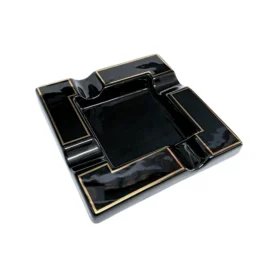 BLD Ceramic Cigar Ashtray 3 Rest Square - Black and Gold Trim