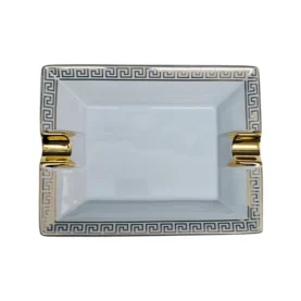 BLD Ceramic Cigar Ashtray 2 Rest - White and Gold Pattern