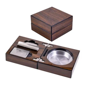 BLD FOLDING ASHTRAY SET - WALNUT