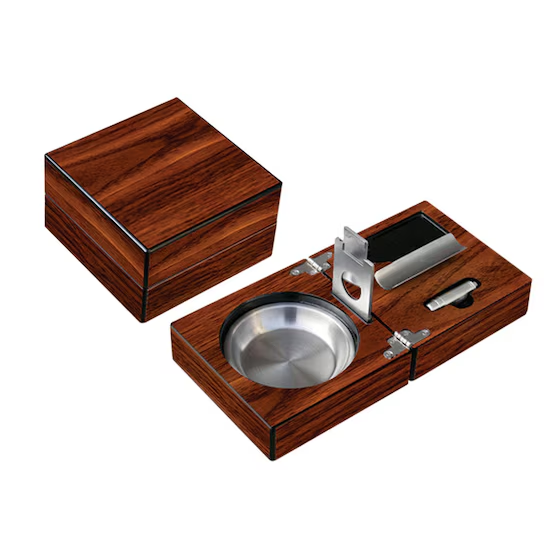 BLD FOLDING ASHTRAY SET - WALNUT/EBONY